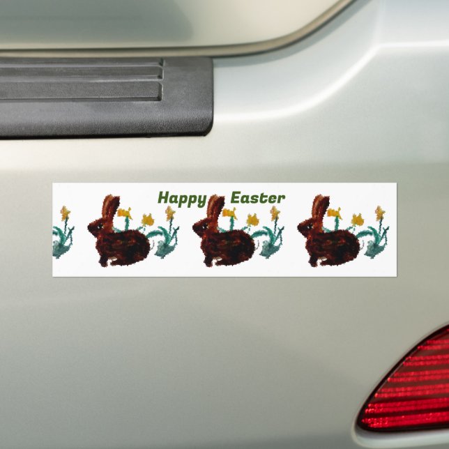 Spring Rabbits Daffodil Happy Easter Bumper Sticker (On Car)