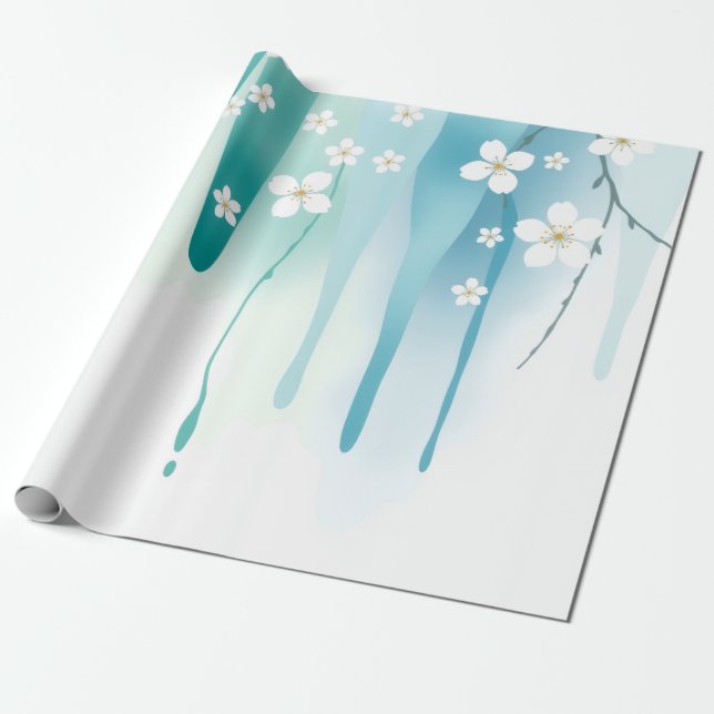 Spring Rain Abstract Blossom Gift Wrapping Paper (Unrolled)
