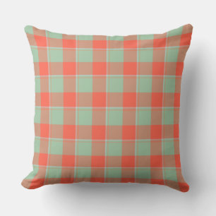 Spring Rain and Persimmon Plaid Green Apricot Cushion
