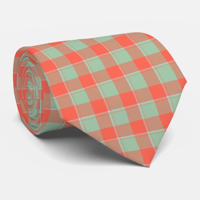Spring Rain and Persimmon Plaid Neck Tie (Rolled)