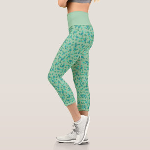 spring rain, aqua forest and sea green dots capri leggings