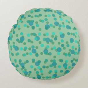 spring rain, aqua forest and sea green dots round cushion