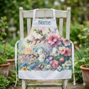 Spring Rain Blossom Watercolor Cottagecore Apron
