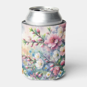 Spring Rain Blossom Watercolor Cottagecore Can Cooler