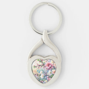 Spring Rain Blossom Watercolor Cottagecore Key Ring