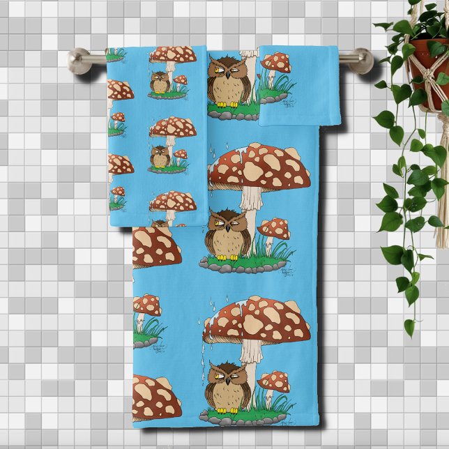 Spring Rain Shower Owl Mushroom Bath Towel Set (Creator Uploaded)