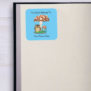 Spring Rain Shower Owl Mushroom Bookplate  Square Sticker