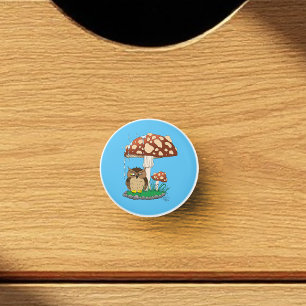 Spring Rain Shower Owl Mushroom Ceramic Knob