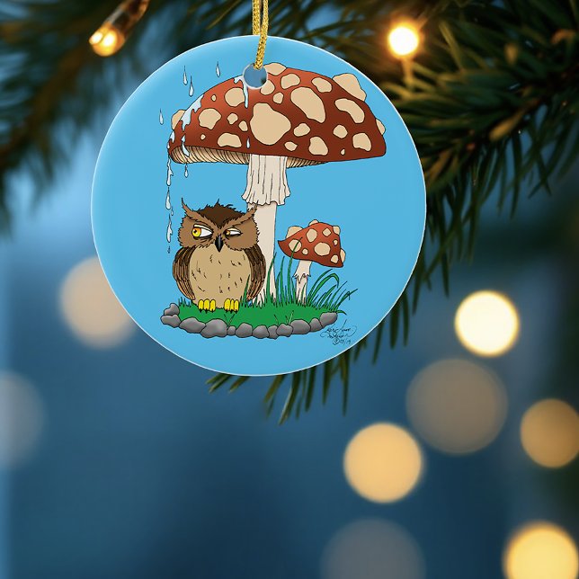 Spring Rain Shower Owl Mushroom Ceramic Ornament (Creator Uploaded)