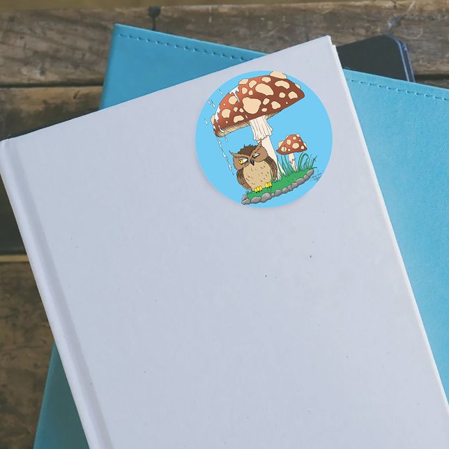 Spring Rain Shower Owl Mushroom Classic Round Sticker (Creator Uploaded)