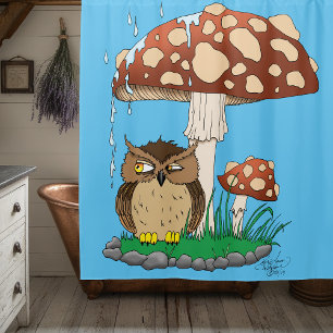 Spring Rain Shower Owl Mushroom Curtain
