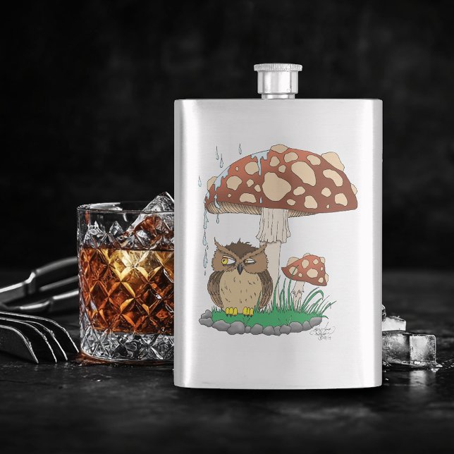 Spring Rain Shower Owl Mushroom Hip Flask (Creator Uploaded)