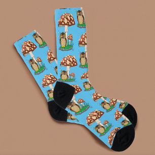 Spring Rain Showers Owl Mushroom Socks