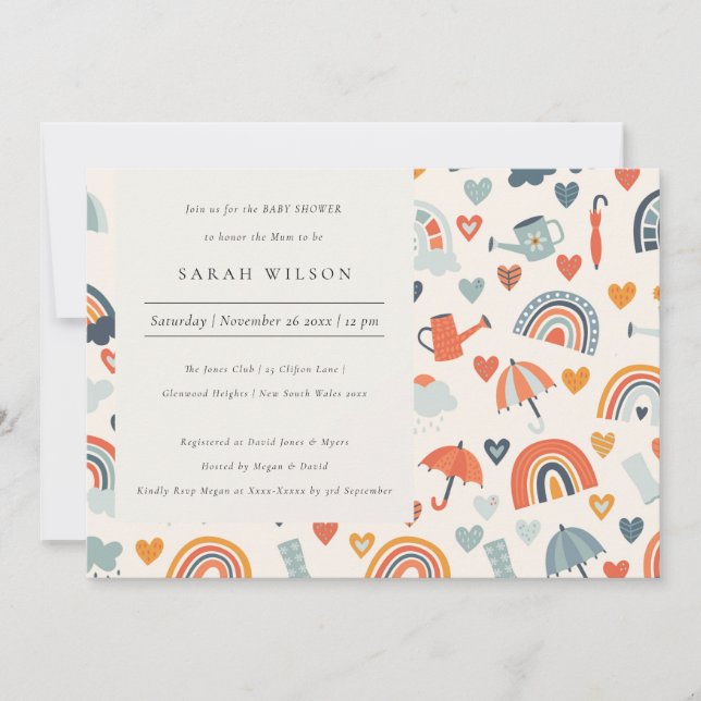 Spring Rainbow Clouds Pattern Baby Shower Invite (Front)