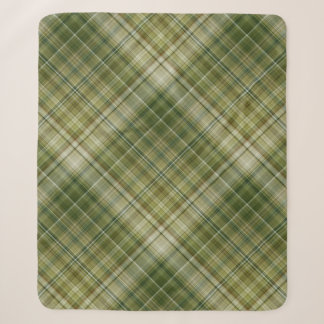 Spring Rains Cream, Tan, and Olive Green Plaid Sherpa Blanket