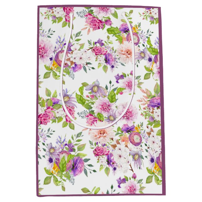 Spring Ranunculus and Rose Collage Medium Gift Bag (Front)