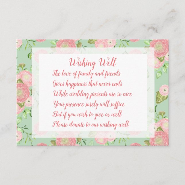 Spring Ranunculus Mint Wedding Wishing Well Cards (Front)