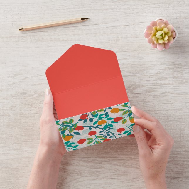 Spring Red and Green Colours Apple Fruit Pattern All In One Invitation (Video)