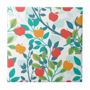 Spring Red and Green Colours Apple Fruit Pattern Ceramic Tile