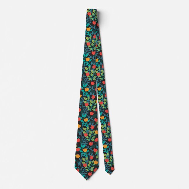 Spring Red and Green Colours Apple Fruit Pattern I Tie (Front)