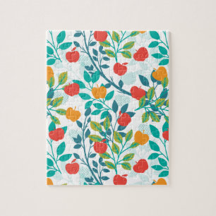 Spring Red and Green Colours Apple Fruit Pattern Jigsaw Puzzle