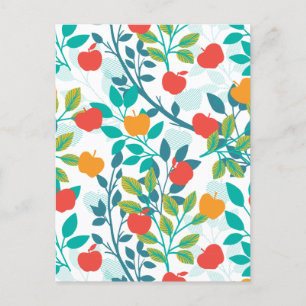 Spring Red and Green Colours Apple Fruit Pattern Postcard