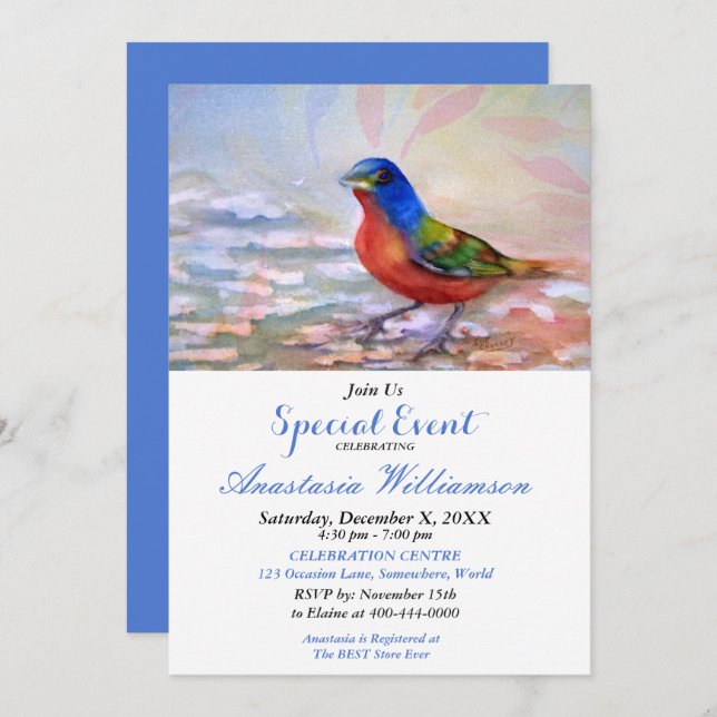 SPRING RED BREAST ROBIN PARTY EVENT INVITE (Front/Back)