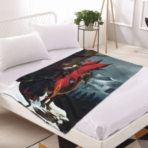 Spring Red Fairy Dragon Mother Nature Fantasy Fleece Blanket