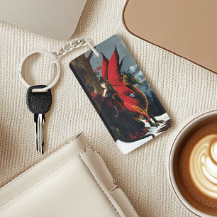 Spring Red Fairy Dragon Mother Nature Fantasy Key Ring