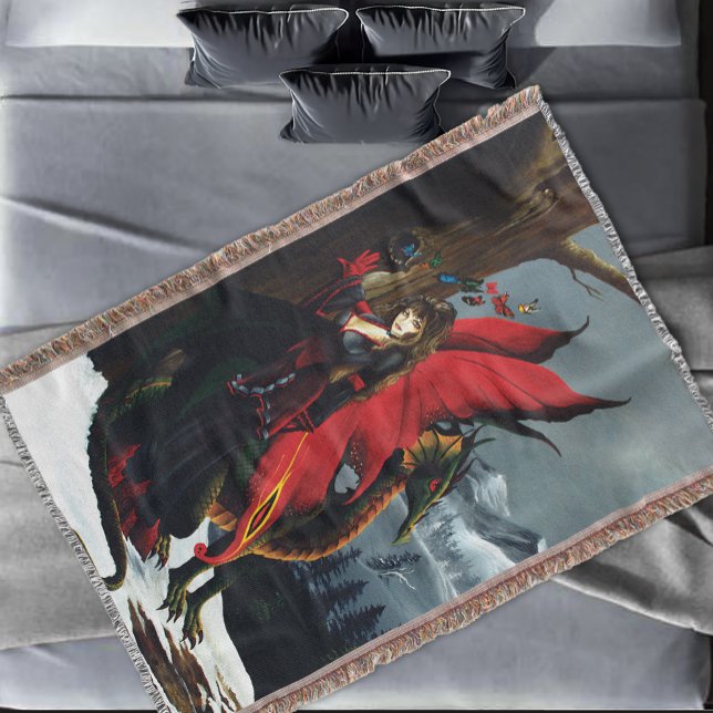 Spring Red Fairy Dragon Mother Nature Fantasy Throw Blanket (Creator Uploaded)