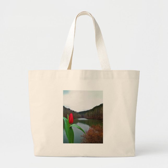 Spring Red Tulip at Lake Arrowhead Large Tote Bag (Front)
