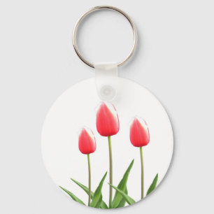 Spring red tulip flowers key ring