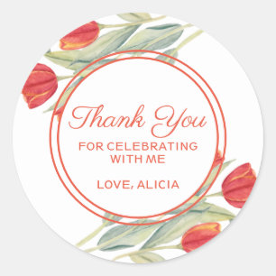 Spring Red Tulip Stylish Flora Birthday Thank You Classic Round Sticker