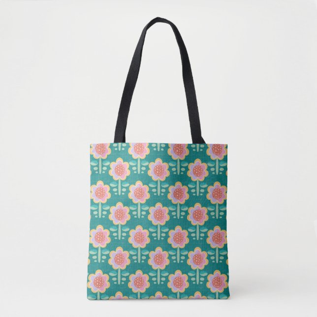 Spring Retro Flower Tote Bag (Front)