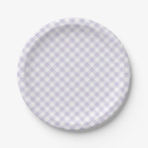 Spring Retro Gingham   Dusty Lavender Paper Plate