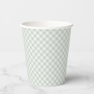 Spring Retro Gingham Muted Sage Paper Cups