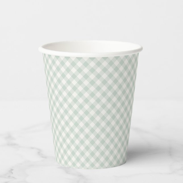Spring Retro Gingham | Muted Sage Paper Cups (Front)