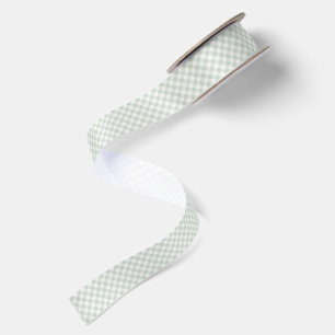 Spring Retro Gingham Muted Sage Satin Ribbon