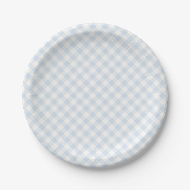 Spring Retro Gingham | Powder Blue Paper Plate (Front)