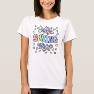 SPRING-Retro Groovy Vintage, Flowers, Hearts, Star T-Shirt