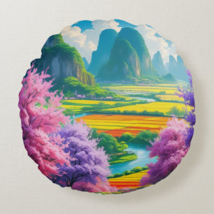 "Spring Reverie – Cherry Blossom Fantasy Round Cushion