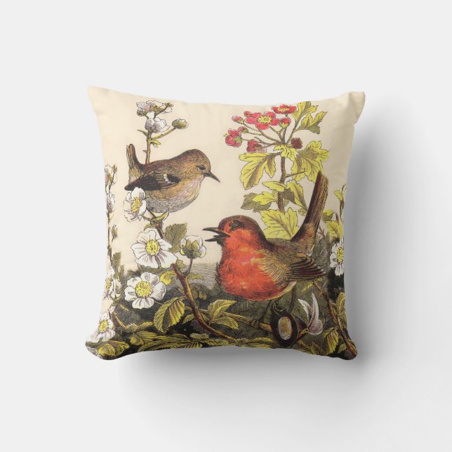 Spring Robin Birds Red Birding Cushion (Front)