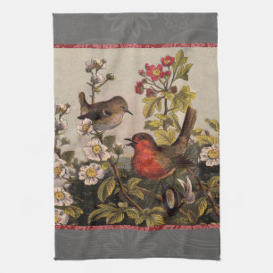 Spring Robin Birds Red Birding Tea Towel