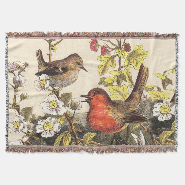 Spring Robin Birds Red Birding Throw Blanket (Front)