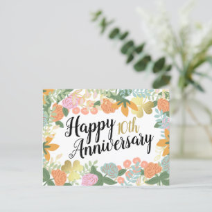 Spring Rose Bloom Clover Happy 10th Anniversary   Postcard