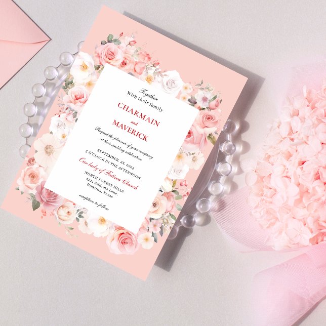 Spring Rose Blush Pink Frame Wedding Invitation (Creator Uploaded)