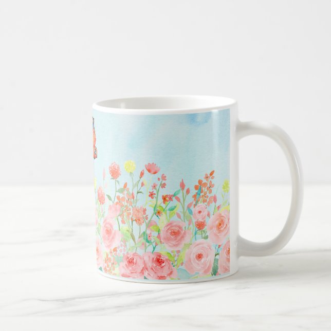 spring roses and butterflies watercolor flower mug (Right)