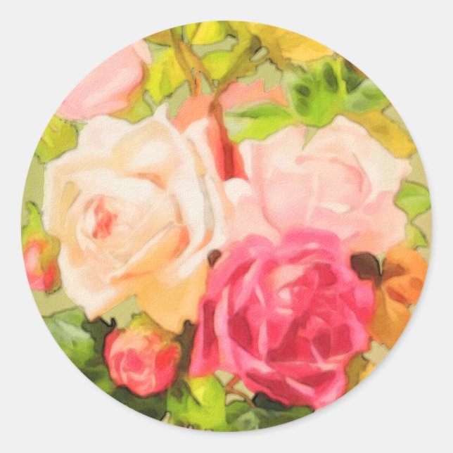 Spring Roses Classic Round Sticker (Front)