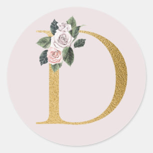 Spring roses gold initials sticker letter D