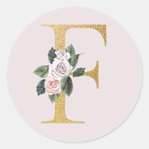 Spring roses gold initials sticker letter F